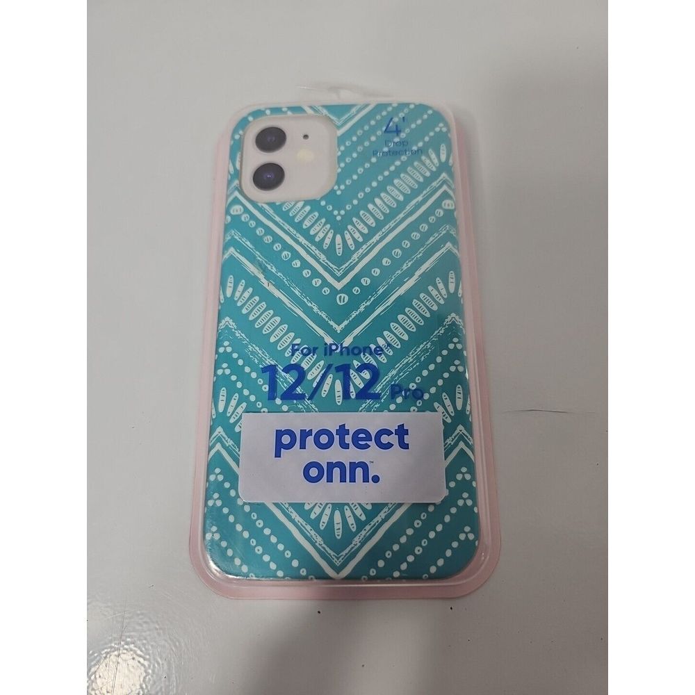 onn. iPhone Phone Case 12 /‎ 12 Pro Durable Gel Aztec Print Cellphone Protector